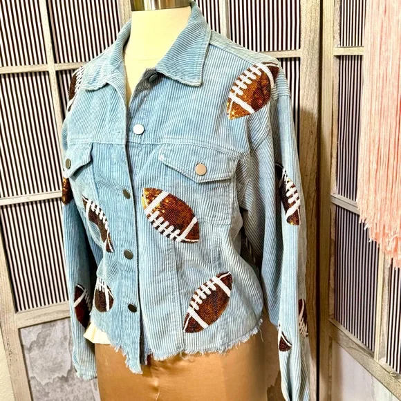 Corduroy Sequin FOOTBALL Jacket NWOT - Picture 4 of 8
